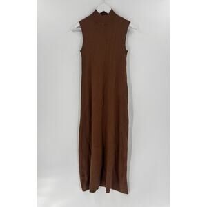 Point Sleeveless Sweater Dress Womens Medium Brown Knit Maxi Pullover Stretchy